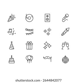 Party icons. Party event vector set. Isolated party line icon set. Celebration event vector set.