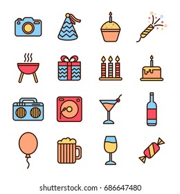 Party Icons With Flat Color