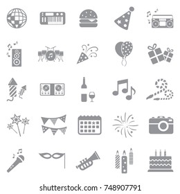 Party Icons. Gray Flat Design. Vector Illustration. 
