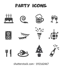 party icons, mono vector symbols