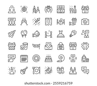 Party icons. Outline symbols collection. Premium vector line icons set
