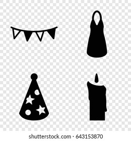 Party icons set. set of 4 party filled icons such as dress