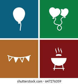 Party icons set. set of 4 party filled icons such as baloon, heart balloons, party flag