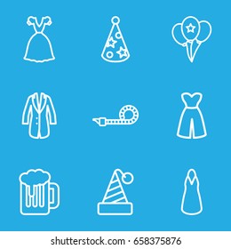 Party icons set. set of 9 party outline icons such as dress, jacket, balloon