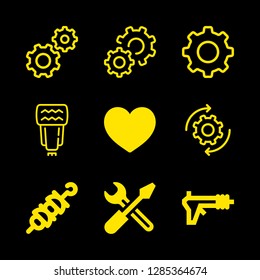 party icons set with camera flash, like of filled heart and settings vector set