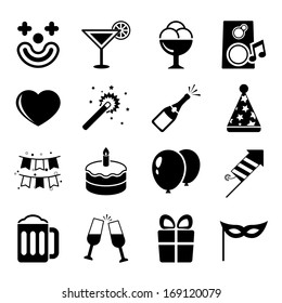 Party icons set, contrast flat isolated vector illustration