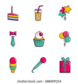 Party icons set. Flat set of 9 party vector icons for web isolated on white background