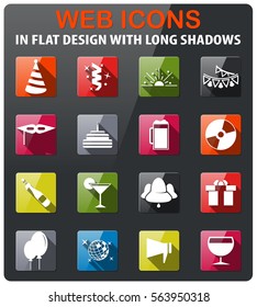 party icons set in flat design with long shadow
