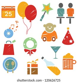party icons set in grunge and vintage style