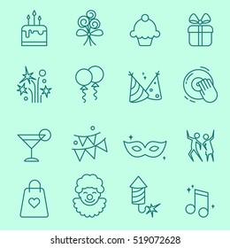 Party icons, thin line, flat design