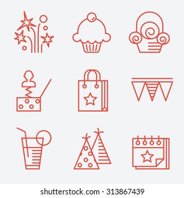 Party icons, thin line style, flat design