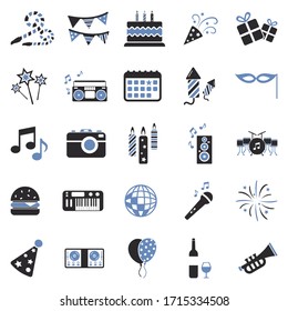 Iconos de fiesta. Diseño plano de dos tonos. Ilustración vectorial.