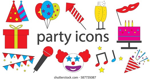 Party icons vector isolated in white background.