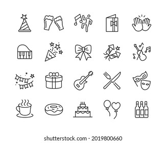 Iconos de fiesta - Iconos de línea de vectores. Stroke editable. Gráfico vectorial