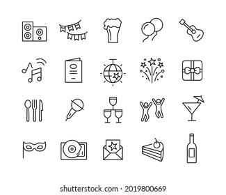 Party Icons - Vector Line Icons. Editable Stroke. Vector Graphic