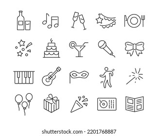 Party Icons - Vector Line. Editable Stroke.