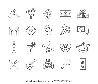 Party Icons - Vector Line. Editable Stroke.