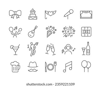 Party Icons - Vector Line. Editable Stroke.