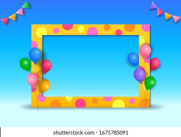 Party Illustration background vector design with 3d style balloons and polka dot frame.