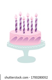 Party illustration with birthday cake. Ready-to-use design template. Vector illustration.