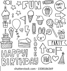 party illustrations. celebrating stuff for party and birhday. fun drawing things.