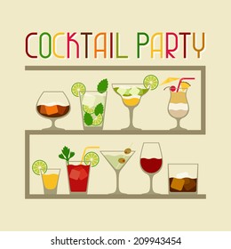 Party invitation with alcohol drinks and cocktails.