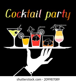 Party invitation with alcohol drinks and cocktails.