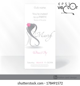 Party Invitation Card Design, Template. Happy Women's Day, March 8. Vector Illustration. Eps 10.