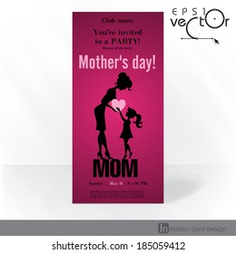 Party Invitation Card Design, Template. Happy Mother's Day. Vector Illustration. Eps 10.