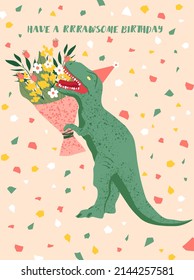 Party invitation card or greeting card template with dinosaur.