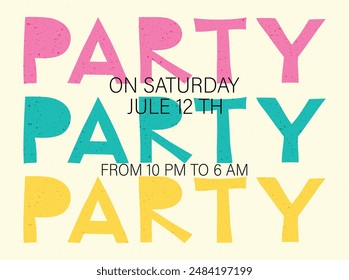 Party invitation card. Party text vector design. Vector illustration greeting dedication card background.