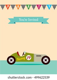 party invitation card with vintage racing car graphic