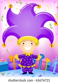 Party Invitation Featuring a Clown Surrounded by Gifts