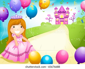 Party Invitation Featuring a Kid Dressed in a Princess Costume and Surrounded by Balloons