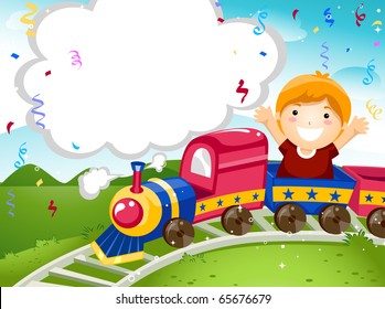 Party Invitation Featuring A Kid Riding On A Toy Train