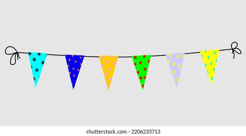 Party invitation with hanging carnival flag garlands. 
Part decorating concept with colorful hanging above.
