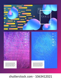 Party invitation or poster template. gradient background. Intertwined colorful lines. Flat design. Geometric elements. Abstract illustration. Rectangle. Minimalism. Glow.