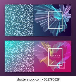 Party invitation or poster template. Two variations. gradient background. Stylized heart shape. Glow intertwined lines. abstract. Vector illustration. Rectangle. Minimalism
