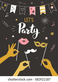 Party invitation template, vector illustration 
