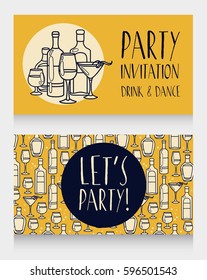 Party invitation templates, can be used as birthday party invitation, yellow color, vector illustration