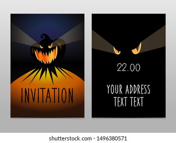 Party invitation vector template. Happy Halloween. Evil pumpkin.