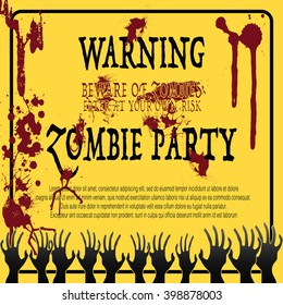 Party invitation with zombie hands coming up out of the ground