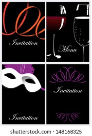 Party invitations set. Vector concept of invitations, menu. Empty space for your text. File is not flatten, on different layers for easy editing.