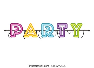 party label in neon light isolated icon
