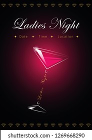 party ladys night flyer design template with cocktail glass vector illustration EPS10