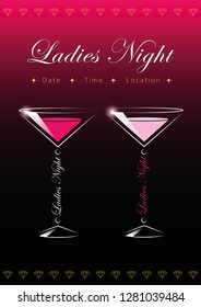 party ladys night flyer design template with two cocktails glass vector illustration EPS10