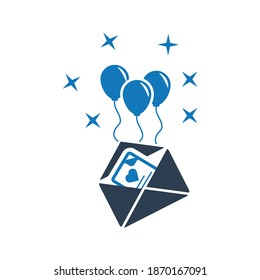 Icono de la letra de la fiesta. Vector y glifo