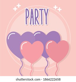 party letterig with ballons with shape of heart vector illustration design