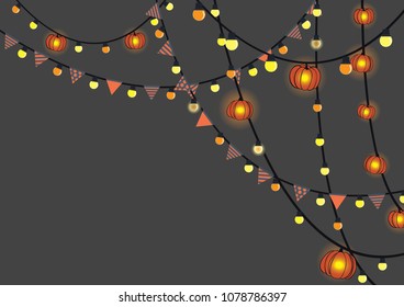 Party light ,pumpkin lanterns and Halloween party flags vector for Halloween party.