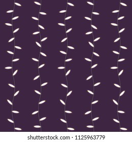 Party lights. Bright hanging garlands with glowing lights isolated on purple background. Seamless vector design element for Holiday cards, valentine's day, Christmas, New Year, birthday. 